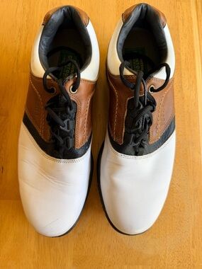 Men’s FootJoy Tri-Color Golf Shoes in White, Brown & Black Size 10M